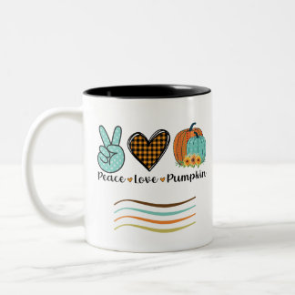 Fall Peace Liebe und Pumpkin Aquamarin und Orange Zweifarbige Tasse