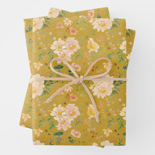 Fall Peach Blume Wasserfarbe auf Ceyllin Gelb Geschenkpapier Set (Beispiel)