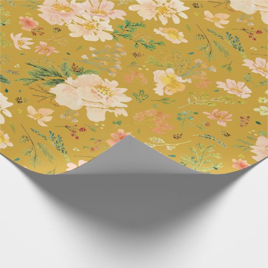 Fall Peach Blume Wasserfarbe auf Ceylllon Gelber R Geschenkpapier (Ecke)