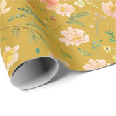 Fall Peach Blume Wasserfarbe auf Ceylllon Gelber R Geschenkpapier (Rolleneckpunkt)