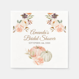 Fall Peach Green Pumpkin Rustikale Floral Serviette