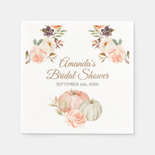 Fall Peach Green Pumpkin Rustikale Floral Serviette