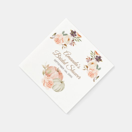 Fall Peach Green Pumpkin Rustikale Floral Serviette (Ecke)