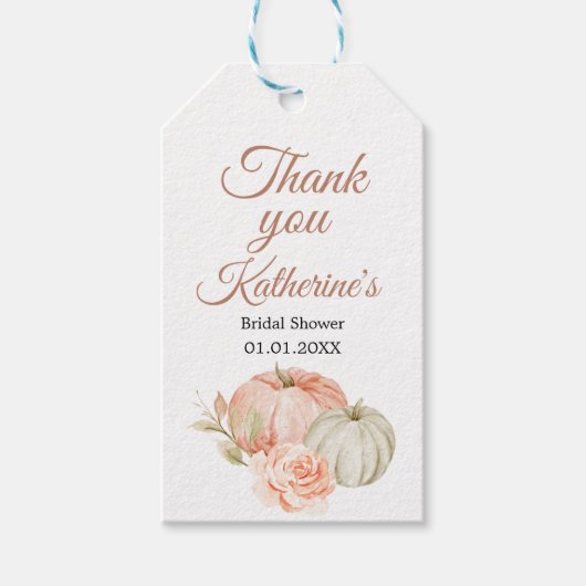 Fall Peach und Green Pumpkin Rustic Vielen Dank Ta Geschenkanhänger (Vorderseite)