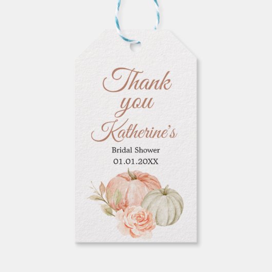 Fall Peach und Green Pumpkin Rustic Vielen Dank Ta Geschenkanhänger (Rückseite)