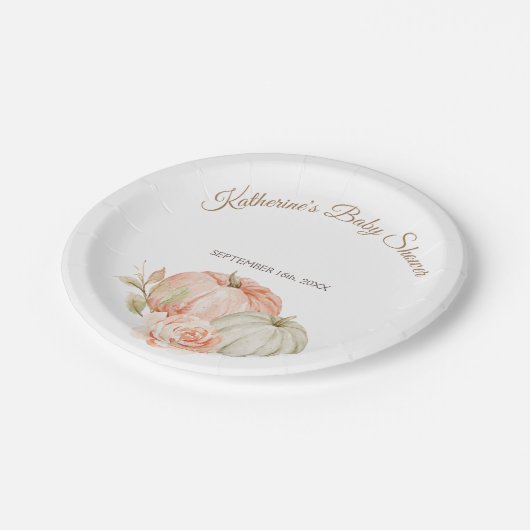 Fall Peach und Green Pumpkin Rustikale Flora Pappteller (Schrägansicht)