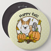 Fall Pembroke Welsh Corgi (rot 1) Pumpkins Niedlic Button (Vorne & Hinten)