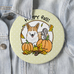 Fall Pembroke Welsh Corgi (rot 1) Pumpkins Niedlic Button
