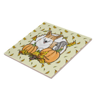 Fall Pembroke Welsh Corgi (rot 1) Pumpkins Niedlic Fliese