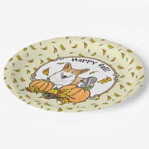 Fall Pembroke Welsh Corgi (rot 1) Pumpkins Niedlic Pappteller