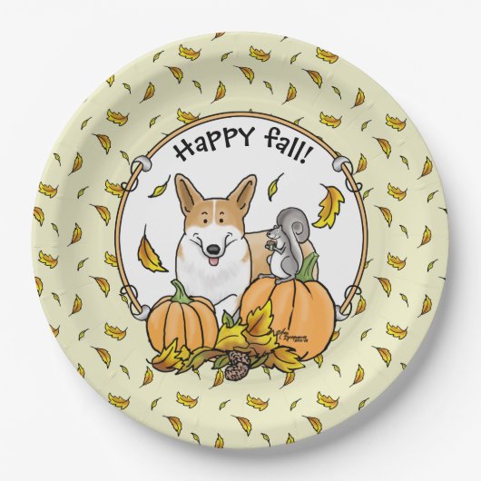 Fall Pembroke Welsh Corgi (rot 1) Pumpkins Niedlic Pappteller (Vorderseite)