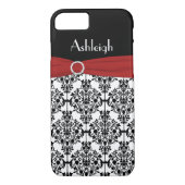 Fall personalisiert Red Schwarz-weiß Damask iPhone Case-Mate iPhone Hülle (Rückseite)