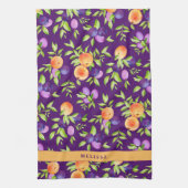 Fall Pfirsiche Pflaumen Lila grünes Orange Niedlic Geschirrtuch (Vertikal)