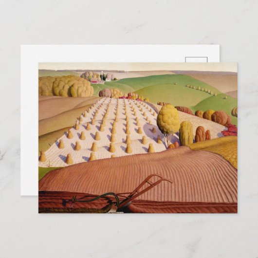 Fall Pflügen, 1931 von Grant Wood Postkarte (Vorne/Hinten)