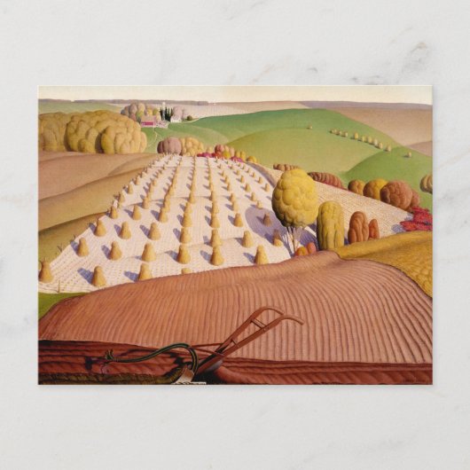 Fall Pflügen, 1931 von Grant Wood Postkarte (Vorderseite)