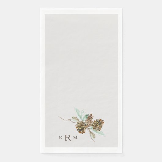 Fall Pine Cone Foliage Monogramm Serviette (Vorderseite)