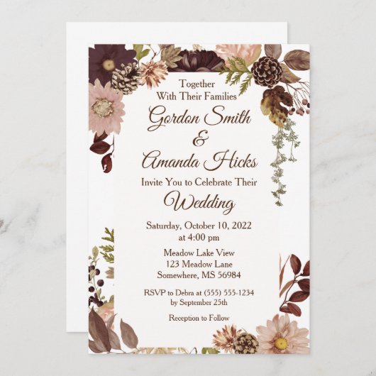 Fall Pine Kegel Hochzeit Einladung (Vorne/Hinten)