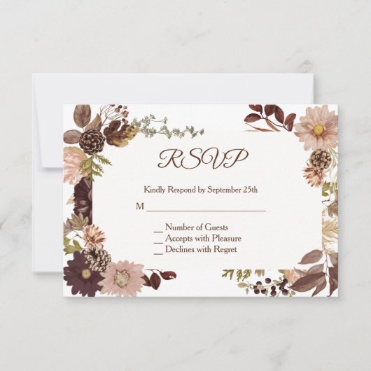 Fall Pine Wedding RSVP Card - Horizontal Karte (Vorderseite)