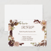 Fall Pine Wedding RSVP Card - Horizontal Karte (Vorne/Hinten)