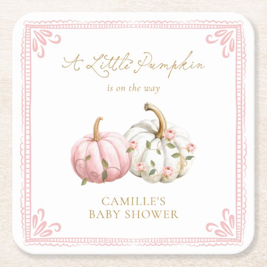 Fall Pink Baby Shower Drink Coasters Rechteckiger Pappuntersetzer (Vorderseite)