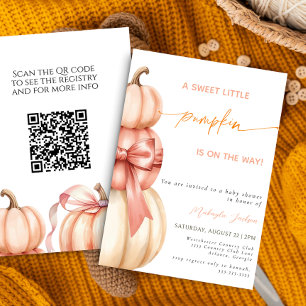 Fall Pink Bow Little Pumpkin Baby Dusche QR Code Einladung