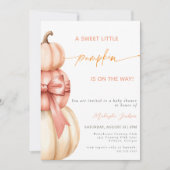 Fall Pink Bow Little Pumpkin Baby Dusche QR Code Einladung (Vorderseite)