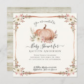 Fall Pink Floral Pumpkin Baby Dusche QR-Code Einladung (Vorne/Hinten)