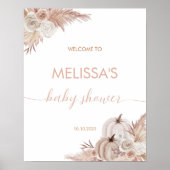 Fall Pink Floral Pumpkin Boho Baby Dusche Willkomm Poster (Vorne)