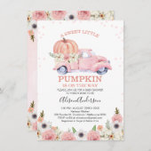 Fall Pink Floral Pumpkin Truck Baby Dusche Einladung (Vorne/Hinten)