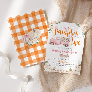 Fall Pink Floral Pumpkins Harvest Truck Geburtstag Einladung