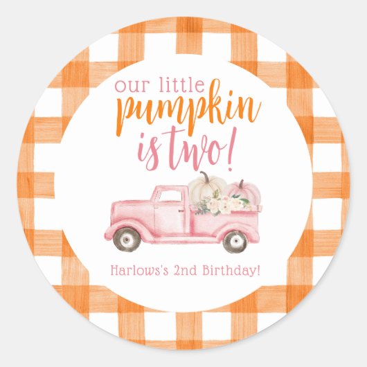 Fall Pink Floral Pumpkins Harvest Truck Runder Aufkleber (Vorderseite)