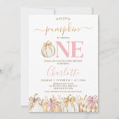 Fall Pink Girls Kariert Little Pumpkin 1. Geburtst Einladung (Vorderseite)