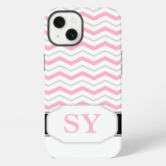 Fall Pink & Gray Zickzack Monogramm iPad 2/3/4 iPhone Hülle (Rückseite)