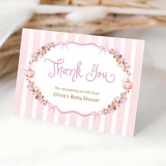 Fall Pink Pumpkin Baby Dusche Danke Karte