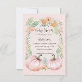 Fall Pink Pumpkin Baby Dusche Einladung (Vorderseite)