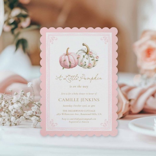 Fall Pink Pumpkin Baby Shower Invite Einladung