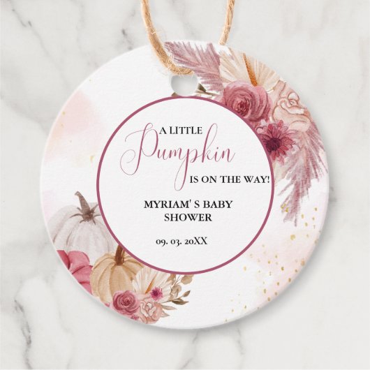 Fall Pink Pumpkin Floral Girl Dusche Geschenkanhänger (Vorderseite)