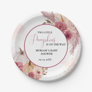 Fall Pink Pumpkin Floral Twin Girl Babydusche Pappteller