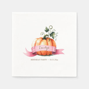 Fall Pink Pumpkin Geburtstagsparty Girl Serviette