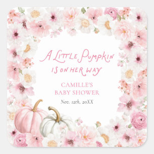 Fall Pink Pumpkin Gevor Baby Dusche Quadratischer Aufkleber