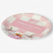 Fall Pink Pumpkin Gingham Girl Baby Dusche Pappteller (Schrägansicht)