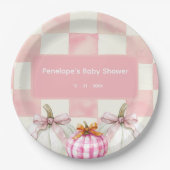 Fall Pink Pumpkin Gingham Girl Baby Dusche Pappteller (Vorderseite)