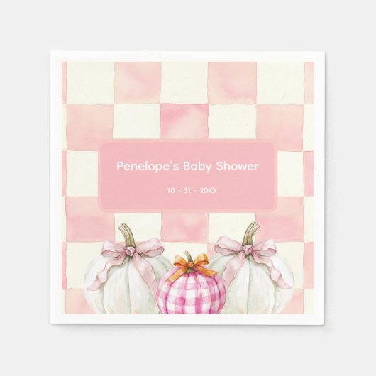 Fall Pink Pumpkin Gingham Girl Baby Dusche Serviette (Vorderseite)