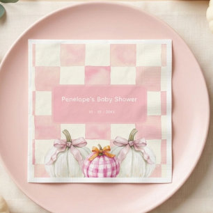 Fall Pink Pumpkin Gingham Girl Baby Dusche Serviette