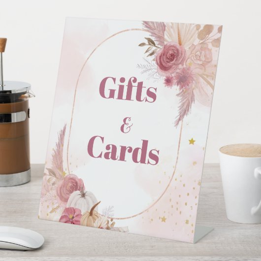 Fall pink Pumpkin Gir Babydusche Geschenk und Kart Sockelschild (In Situ)