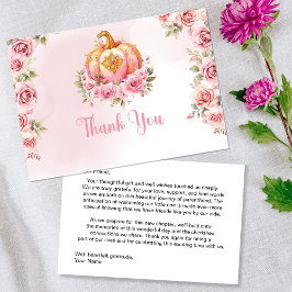 Fall Pink Pumpkin Girl Baby Shower Dankeskarte