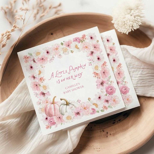 Fall Pink Pumpkin Girl Baby Shower Serviette