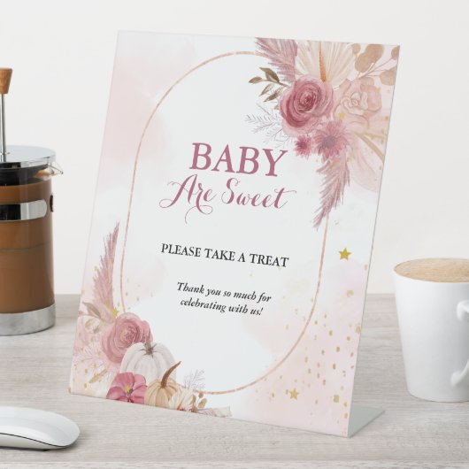 Fall Pink Pumpkin Girl Babydusche Gefälligkeitszei Sockelschild (In Situ)