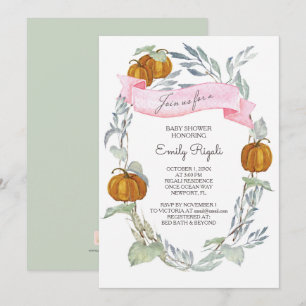 Fall Pink Pumpkin Greenerenery Baby Shower Einladung