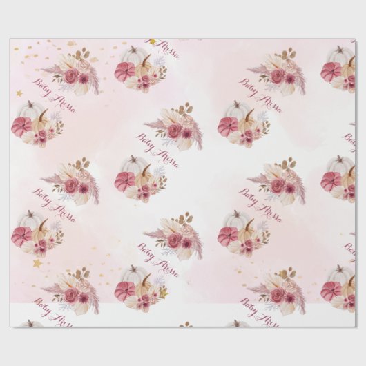 Fall pink Pumpkin Pampas Grass Girl Dusche Geschenkpapier (Flach)